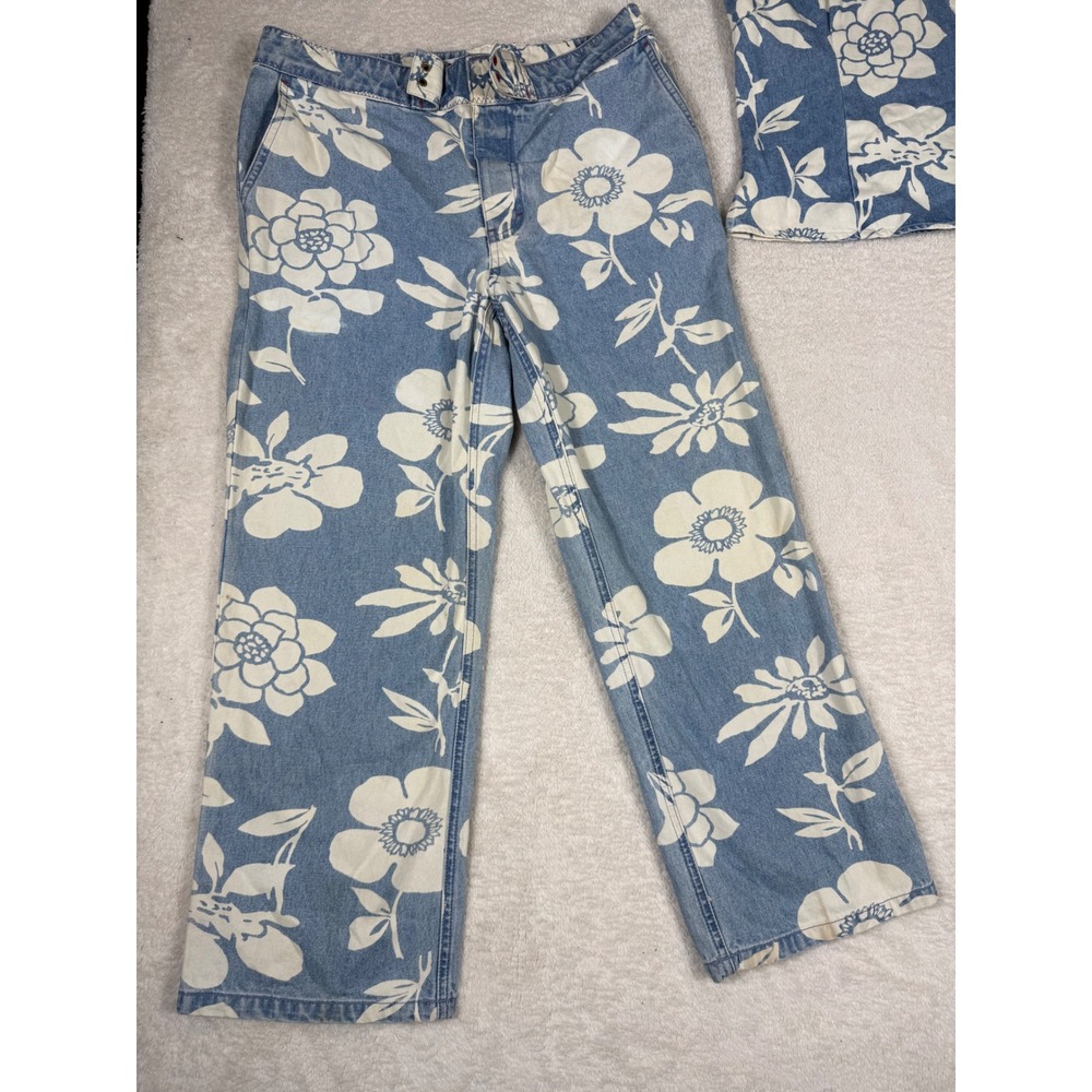 Tommy Hilfiger Floral Denim Set Women 10 Blue Vintage 90s Y2K Hibiscus Pant - Picture 14 of 16